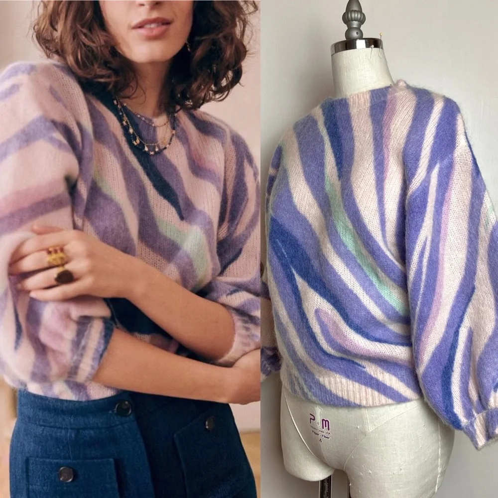 $150 Sézane Chessy Pastel Rainbow Mohair Crew Sweater